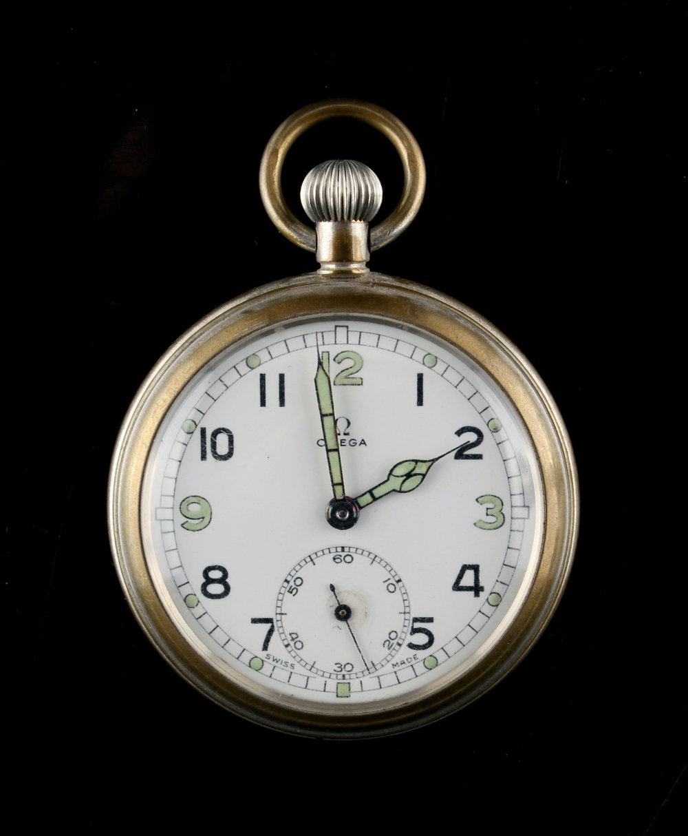 Property of a gentleman - an Omega military pocket watch, with broad arrow mark above G.S.T.P. and