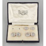 Property of a deceased estate - a cased pair of 9ct gold & mother-of-pearl circular panelled