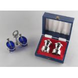 Property of a gentleman - a Giovanni Raspini silver double salt stand, with blue glass liners &