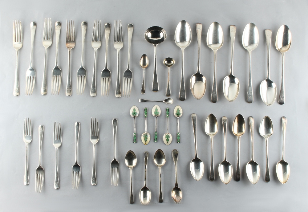 Property of a lady - a composite thirty-four piece silver Old English pattern cutlery set, Victorian