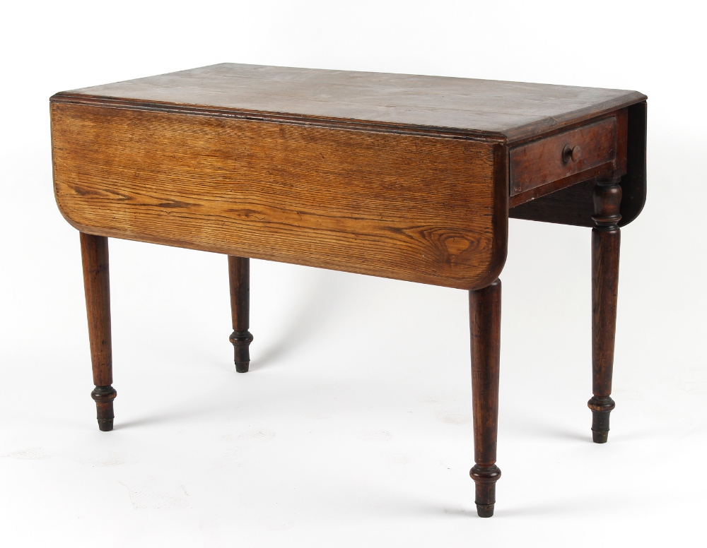 Property of a gentleman - a Victorian pitch pine pembroke table, with end drawer & turned legs, 41.