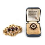 Property of a deceased estate - a Victorian unmarked high carat yellow gold brooch set with three