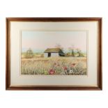 Property of a lady - Paul Evans (modern British) - FARM BUILDING IN LANDSCAPE WITH POPPIES -