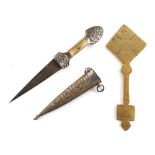 Property of a lady - a Caucasian dagger in sheath, 8.85ins. (22.5cms.) long (overall); together with