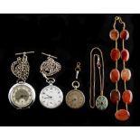 Property of a lady - a small quantity of jewellery & pocket watches including enamel decorated