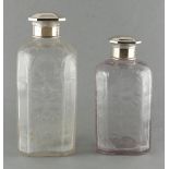 Property of a lady - two similar 19th century French silver topped soft cut glass decanters, of