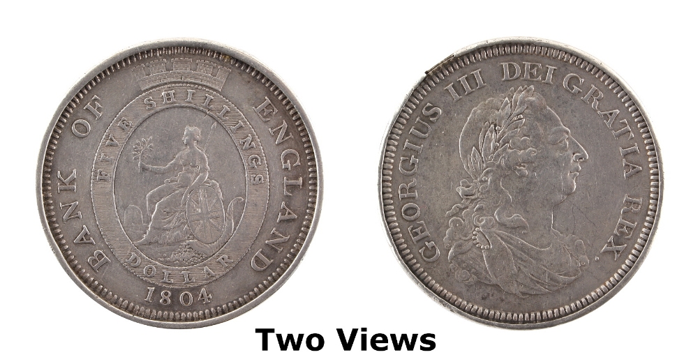Property of a lady - a George III 1804 Bank of England Five Shillings Dollar silver coin, in white