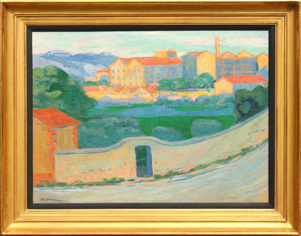 ARR - Augustin Carrera (1878-1952) - TOWN IN LANDSCAPE, SOUTH OF FRANCE - oil on canvas, lined, 23.6