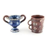 Property of a lady - two Castle Hedingham pottery items, the first a two handled urn, small chips to