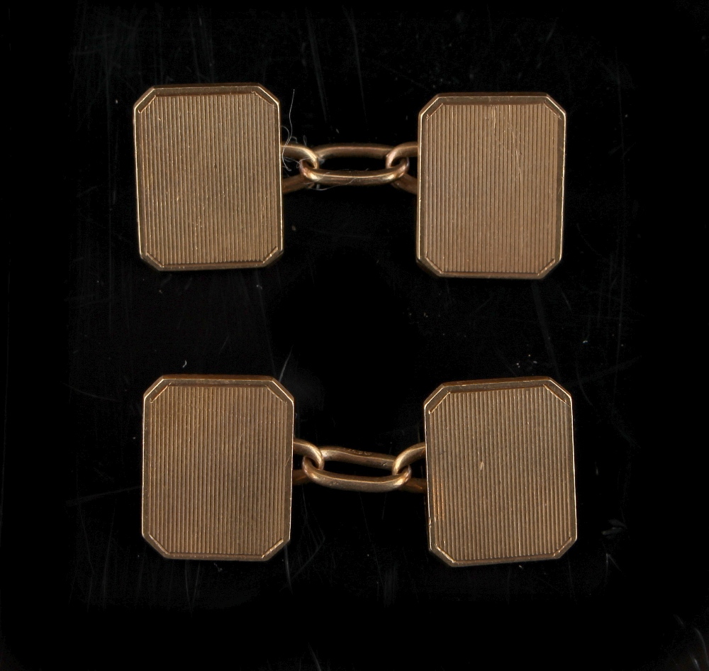 Property of a lady - a pair of 9ct gold rectangular panelled cufflinks, approximately 8.2 grams (