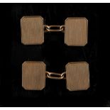 Property of a lady - a pair of 9ct gold rectangular panelled cufflinks, approximately 8.2 grams (