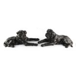 Property of a lady - a pair of late 19th century Continental patinated bronze models of recumbent