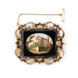 Property of a lady - a Victorian unmarked yellow gold & micromosaic brooch, the rectangular panel