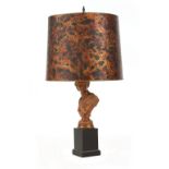 Property of a deceased estate - a carved wooden classical bust, adapted as a table lamp, with shade,