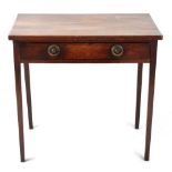 Property of a lady - a George III mahogany side table with frieze drawer, on square tapering legs,