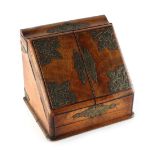 Property of a lady - a Victorian brass mounted walnut stationery cabinet, with calendar, 10ins. (