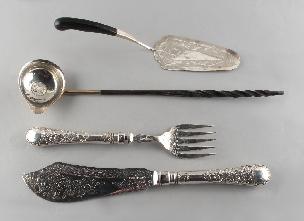 Property of a deceased estate - a pair of Victorian silver fish servers, Sheffield 1897, the handles