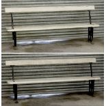 Property of a deceased estate - a pair of black painted cast iron & white painted wood benches