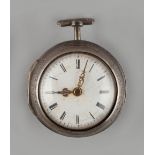 Property of a deceased estate - a late 18th century silver pair cased pocket watch, the chain