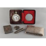 Property of a deceased estate - a Goliath type pocket watch in red leather travel case; together