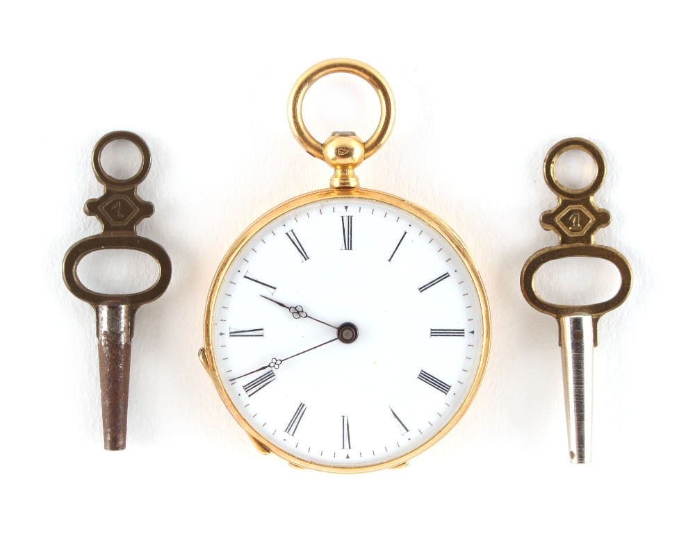 Property of a lady - a late 19th / early 20th century 18ct gold cased key wind fob watch, French