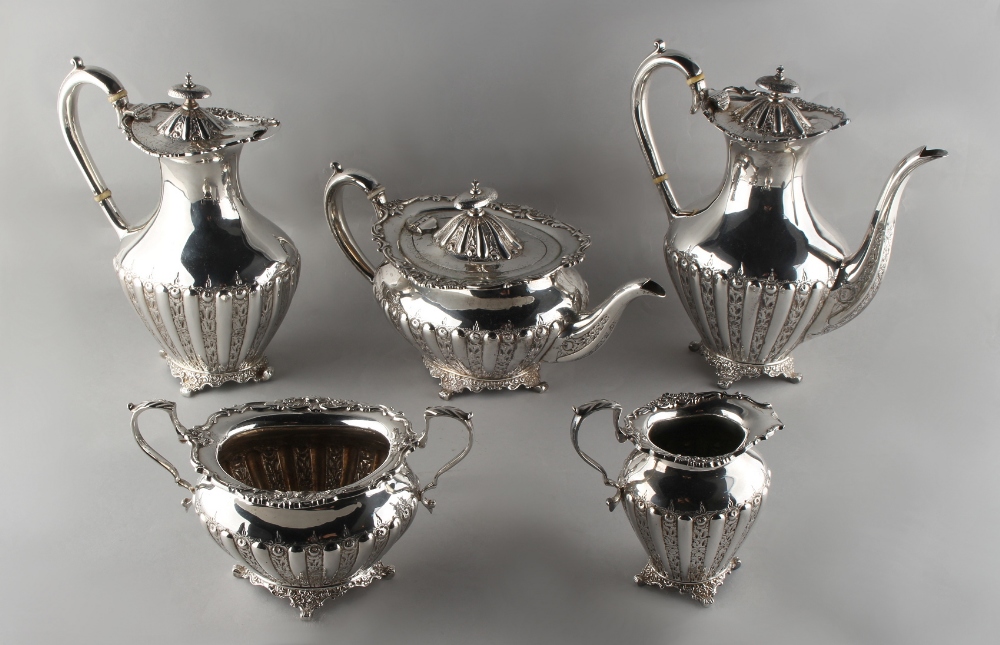 Property of a lady - a good late Victorian silver plated five piece tea and coffee set, circa