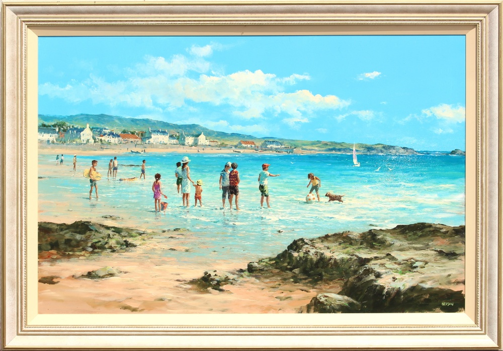 ARR - Property of a lady - Allan Nelson (b.1944) - 'BEACH SCENE I' - oil on canvas, 60 by 40ins. (