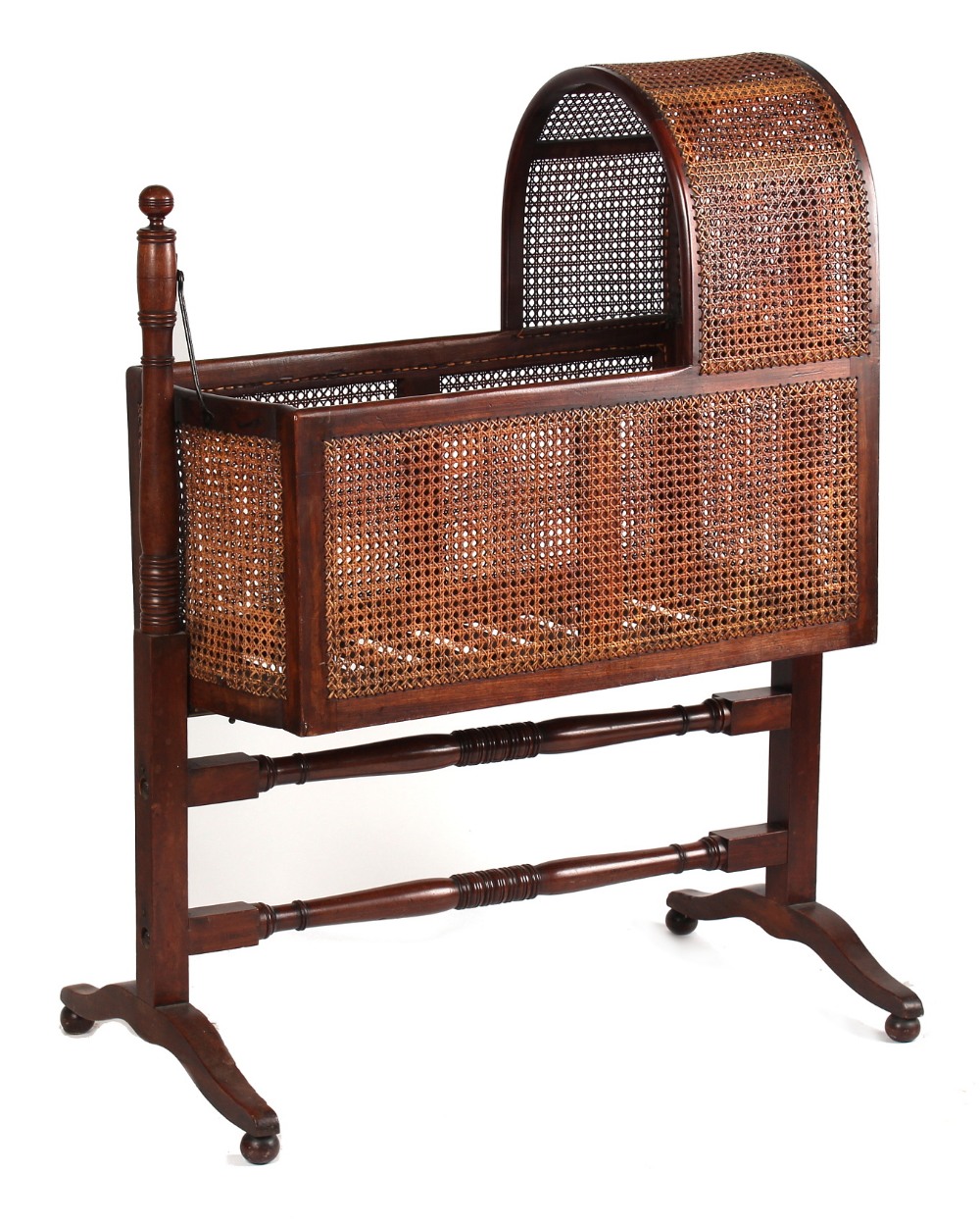 Property of a gentleman - an early 19th century George IV mahogany & cane panelled swinging crib