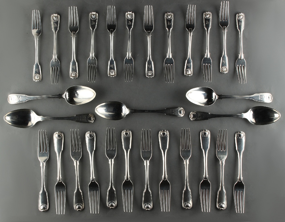 Property of a gentleman - flatware - a set of twelve George III silver shell pattern diner forks, of