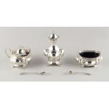 Property of a deceased estate - an early 20th century silver three-piece condiment set, makers Jones