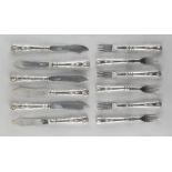 Property of a lady - a set of six each Edwardian silver fish knives & forks, Deakin & Sons,