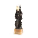 Property of a lady - an Art Deco bronze & ivory figure of a cello player, AT monogram in the cast,