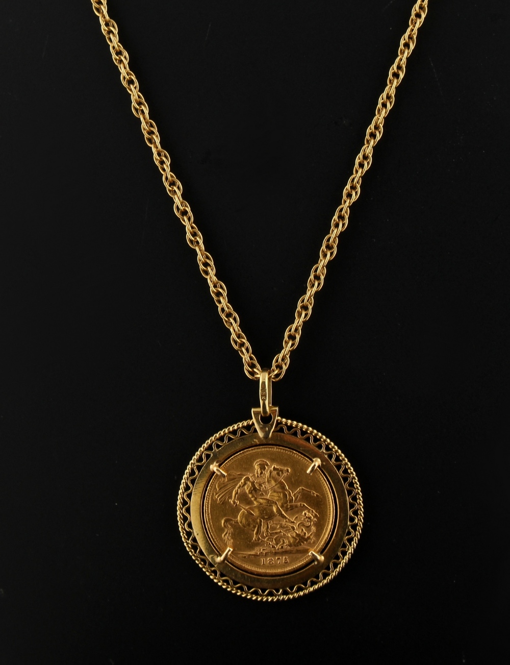 Property of a deceased estate - an 18ct gold mounted full sovereign coin pendant on chain, the - Image 2 of 2