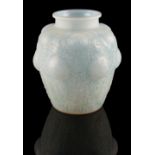 Property of a lady - a Lalique Domremy pattern opalescent glass vase, etched signature mark R.