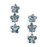 An attractive pair of aquamarine & diamond pendant earrings, for pierced ears, each modelled as a