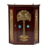 Property of a gentleman - an Arts & Crafts embossed brass mounted corner wall cabinet with Ruskin