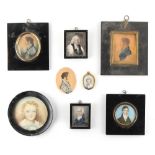 Property of a deceased estate - a group of eight portrait miniatures, mostly 19th century, all but