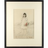 Property of a lady - Andrew Allan (1863-1940) - PORTRAIT OF A GIRL PICKING FLOWERS - pastel, 14.5 by