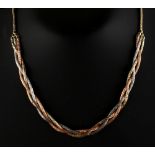 Property of a lady - a 14ct three colour gold link necklace, 18.5ins. (47cms.) long, approximately