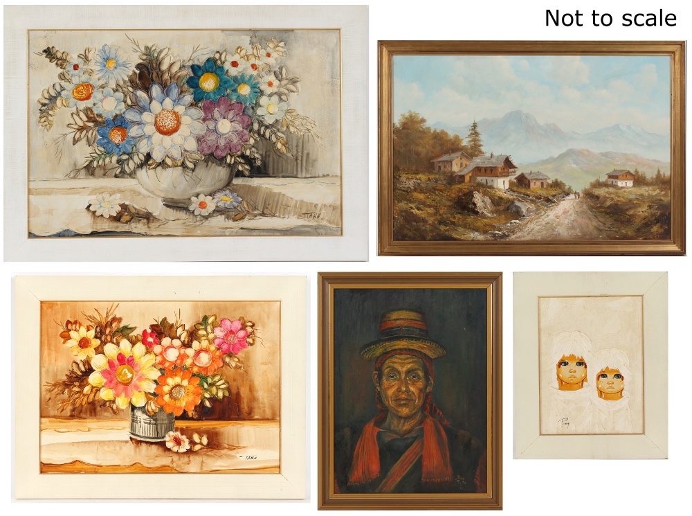 Property of a deceased estate - five assorted oil paintings including C.E. Pike - 'GUATEMALAN