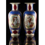 Property of a gentleman - a pair of early 20th century Vienna style porcelain vases, blue beehive