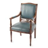 Property of a lady - an early 20th century Continental blue leather upholstered elbow chair with