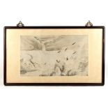 A late 19th / early 20th century Chinese painting on paper depicting birds in river landscape,