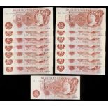 A private collection of GB banknotes - fifteen Bank of England O'Brien Ten Shillings (10/-)