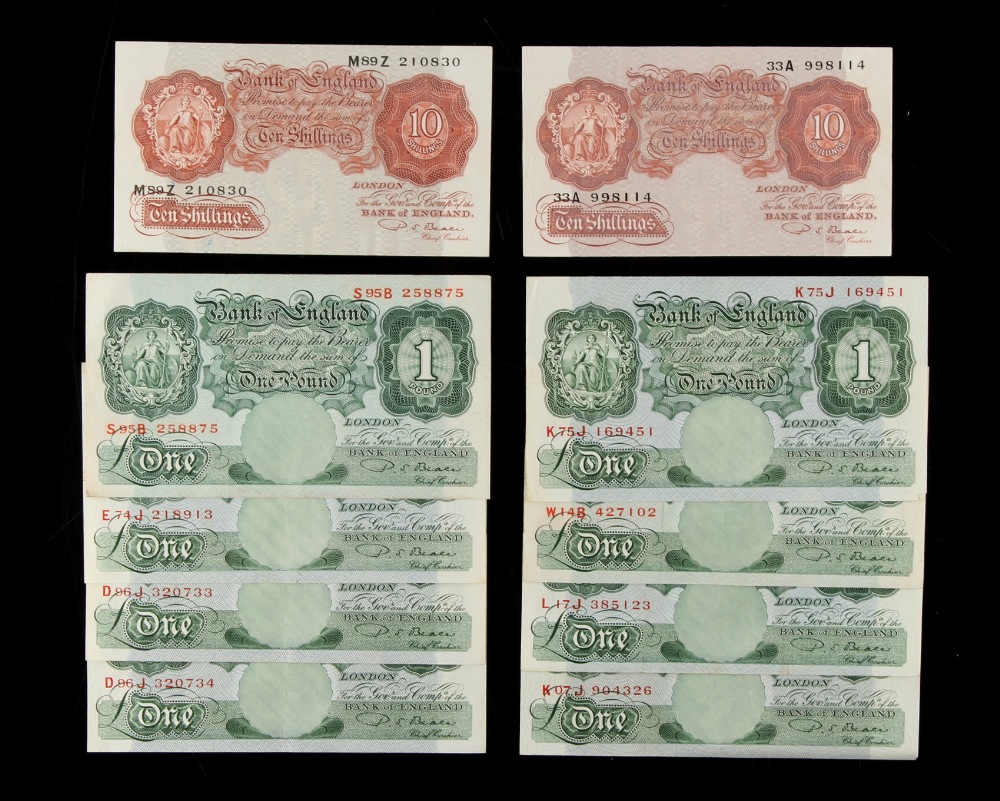 A private collection of GB banknotes - eight Bank of England Beale One Pound (ï¿½1) banknotes