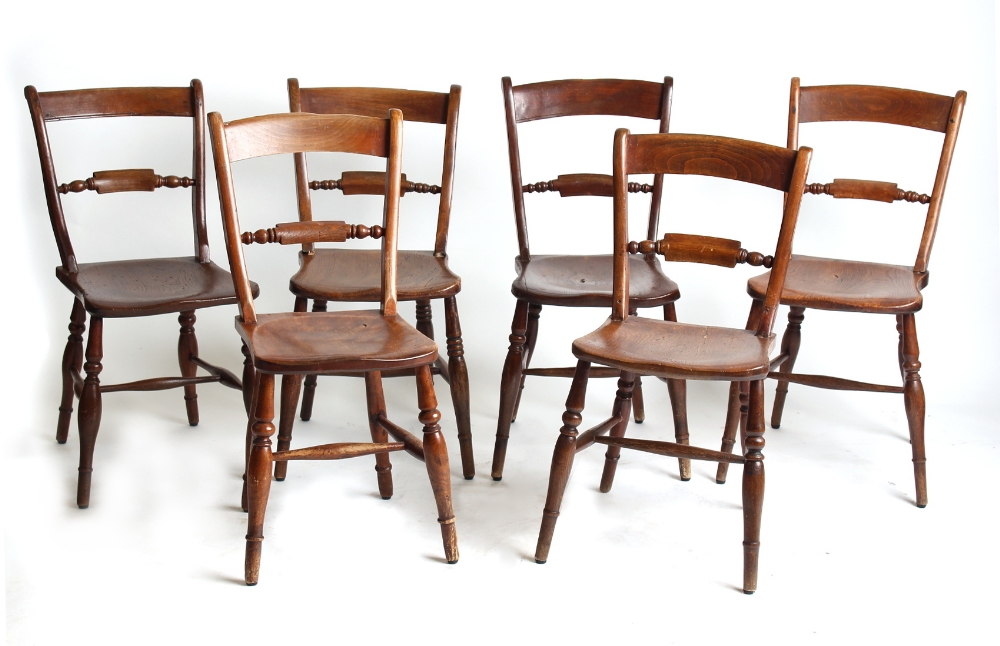 Property of a gentleman - a matched set of six late 19th / early 20th century elm seated Oxford