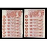 A private collection of GB banknotes - fourteen Bank of England Hollom Ten Shillings (10/-)