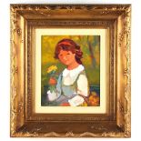 Early / mid 20th century - FLOWER GIRL - oil on board, 12 by 10ins. (30.5 by 25.4cms.), in heavy