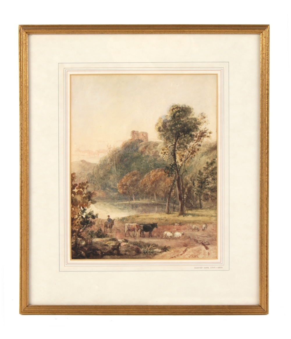 Property of a gentleman - manner of David Cox - FIGURE ON HORSEBACK AND CATTLE IN LANDSCAPE WITH