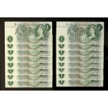 A private collection of GB banknotes - a consecutive run of sixteen Bank of England O'Brien One